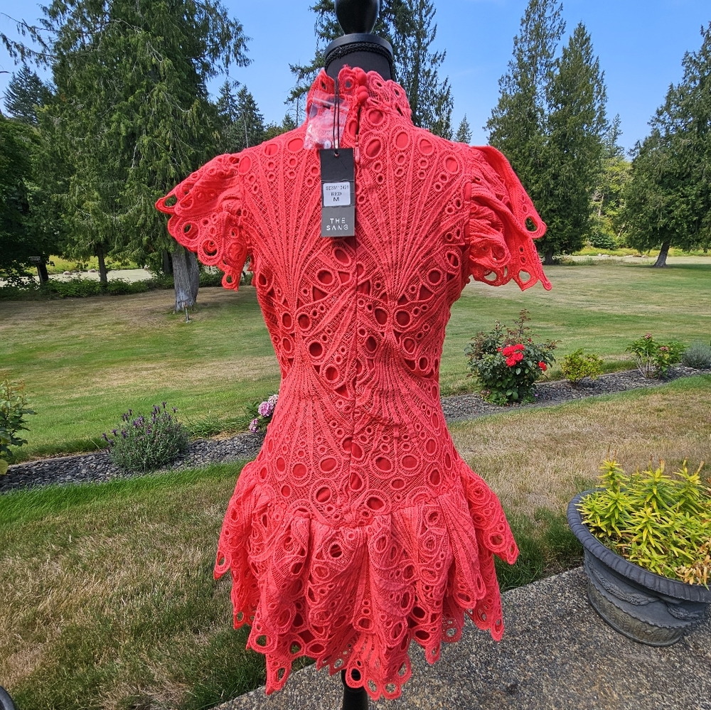 The Sang Elegant Salmon Or Orange Lace Dress Sz M NWT See Pictures For Details - Picture 3 of 12